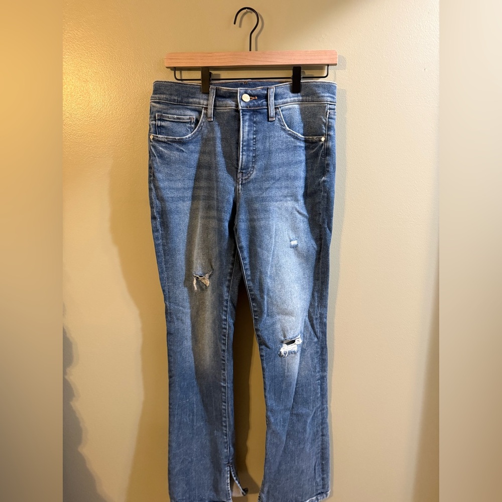 Express Light Blue Distressed Boot Cut Jeans